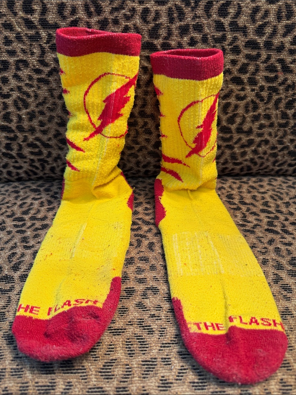 Yellow & Red DC Comics “The Flash” Athletic Crew Socks. Men’s Shoe Size 6-12